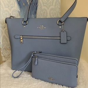 COACH NWT C79608 C5610 Crossgrain Leather Gallery Tote W/Wallet Marble Blue